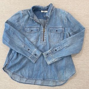 Madewell chambray quarter zip pullover top size XL